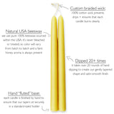 12" Hand Dipped Pure Beeswax Taper Candles - Ivory Beeswax